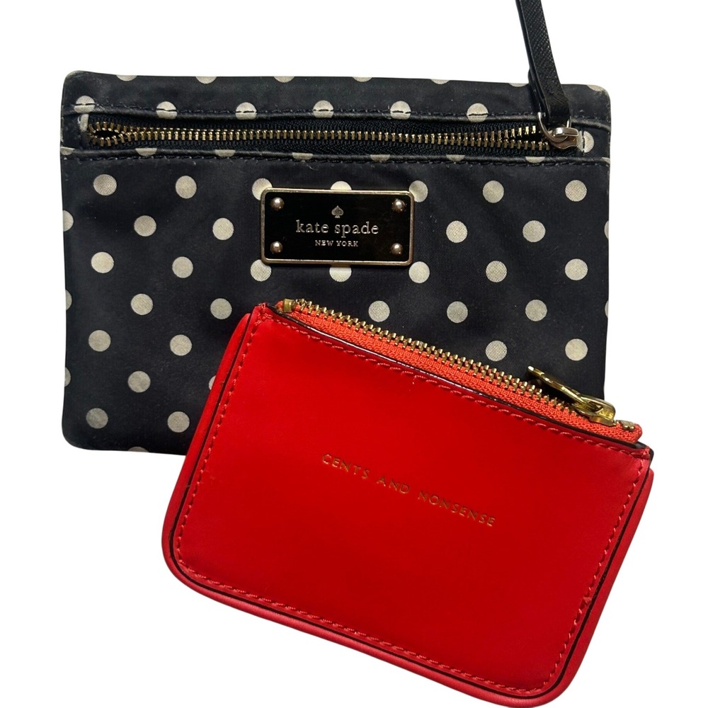 Kate Spade Polka Dot Nylon Pouch + Red Cents and Nonsense Leather Coin Purse